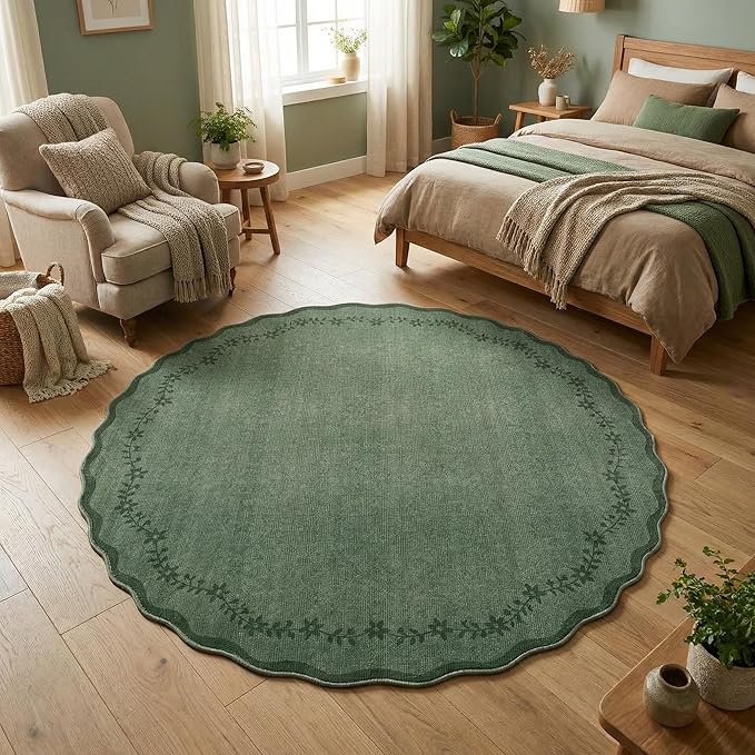 GarveeHome Round Area Rug 5ft Scalloped Washable Circle Rug by GarveeHome