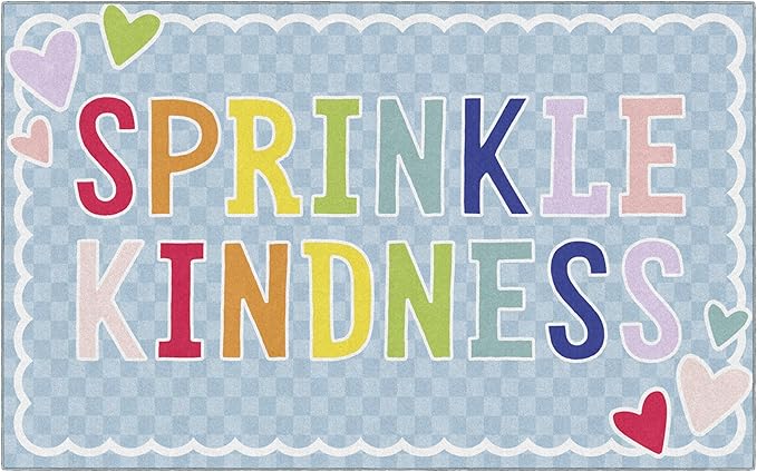 Flagship Carpets Schoolgirl Style Sprinkle Kindness Educational Area Rug for Kids Room Seating Décor, Children's Classroom, Play Carpet for Teaching and Playroom, 7'6" x 12', Blue