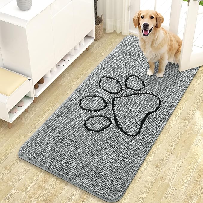 OLANLY Dog Door Mat for Muddy Paws 47x24, Paw Print Design Chenille Mud Mat | by OLANLY
