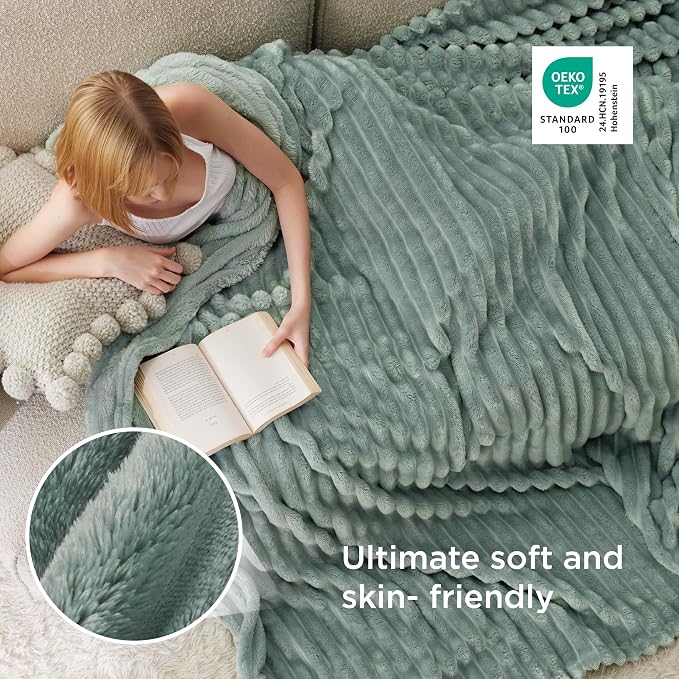 Bedsure Soft Cal Size Blanket for Bed Sage Green 102"x96" | Birthday Gifts for - Image 4