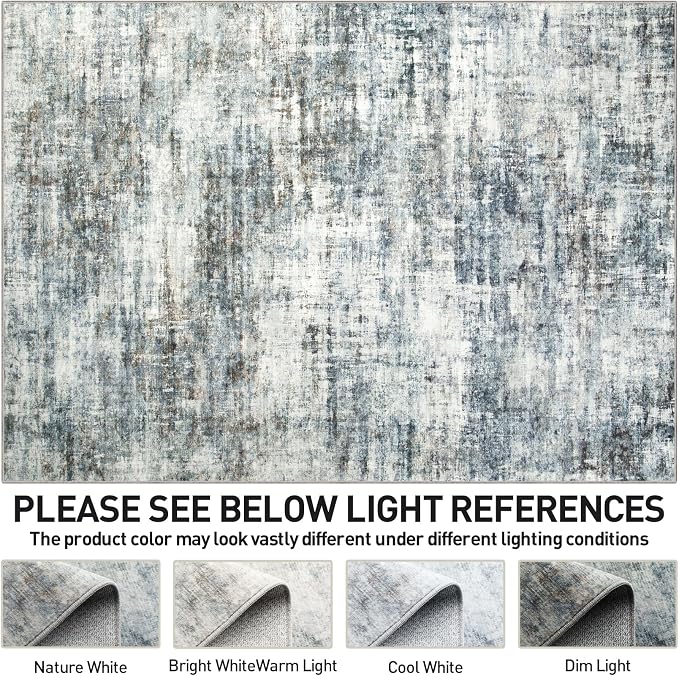 6x9 Area Rugs for Living Room: Washable Abstract Blue Multi Badroom Carpet | - Image 7