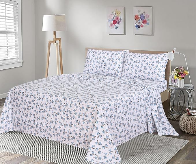 RUVANTI Flannel Sheets King Size - 100% Cotton Brushed King Size Sheets Set - Deep Pockets 16 Inches Bed Sheets - All Seasons Breathable & Extra Soft - Warm & Cozy, 4 Piece, Cloud Nine