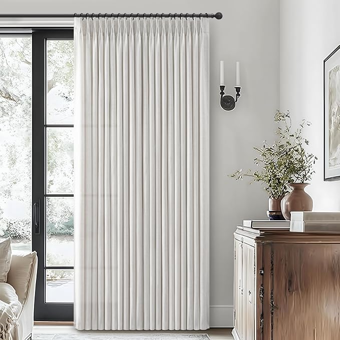 Beige White Pleated Extra Wide Living Room Curtains 84 Inches Long 2 Panels Set by PleatedDrapes