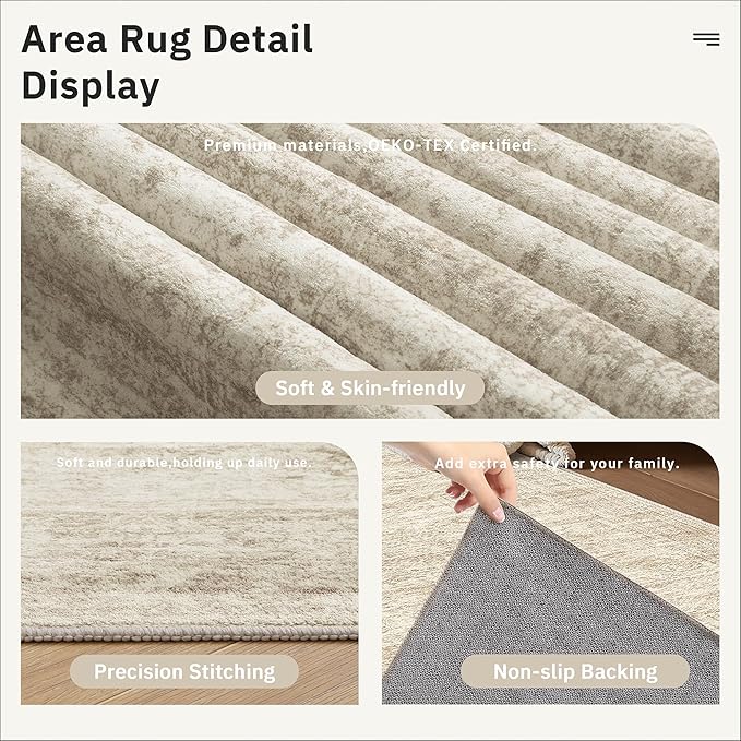 Soalmost Washable Runner Rug 2'6"x8' Kitchen Hallway Runners Beige | Soft - Image 7