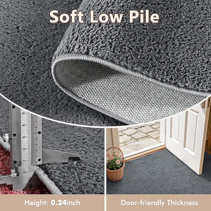 2x8 Dark Grey Solid Runner Rug Washable Non-Slip - Image 4