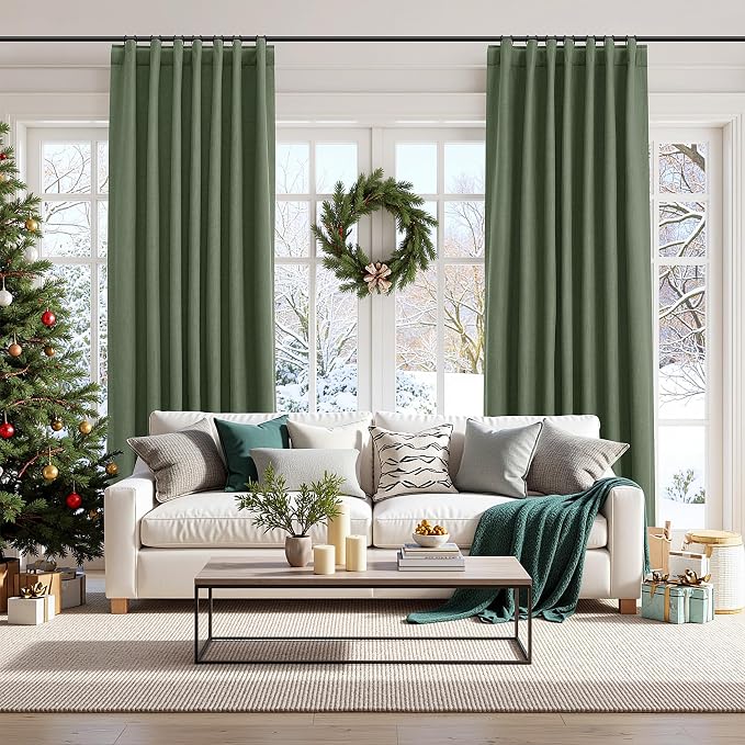 Olive Green 100% Blackout Curtains 96 Inch Length 2 Panels Set - Image 8