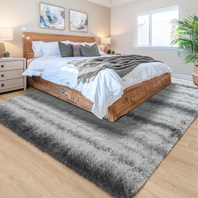 5x7 Grey Fluffy Soft Area Rug Non-Slip - Image 3