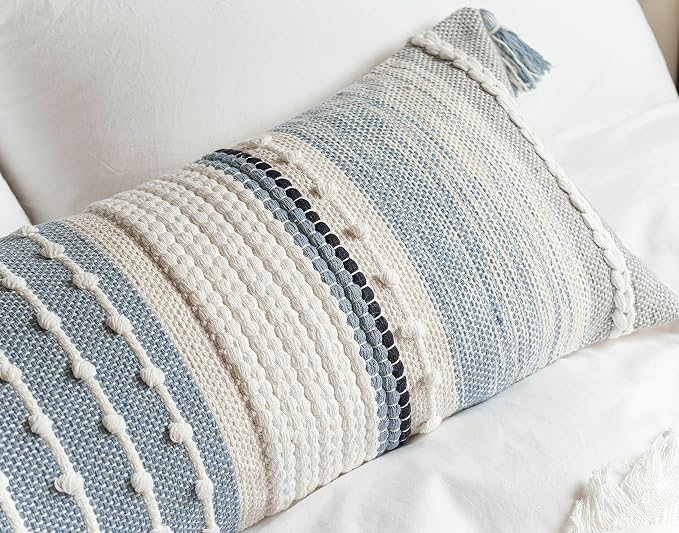 Coastal Blue Decorative Lumbar Pillow Cover 14x36 Boho Long Body Pillow - Image 9
