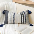 Decorative Lumbar Throw Pillow Cover 14x24 Boho Dark Blue Accent Cushion by BlissBlush