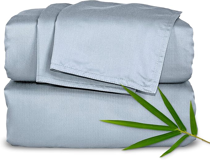 Short Queen Sheets by Pure Bamboo for RV Camper (60"x75") - Genuine 100% Organic Viscose Derived from Bamboo Bed Sheet Set, Soft & Cooling, Lifetime Quality Promise (Short Queen, Sterling Blue)
