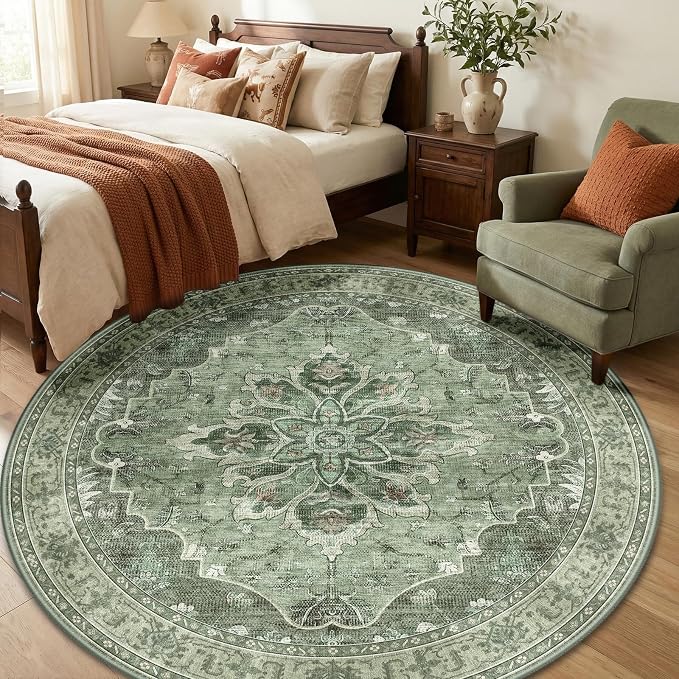 RELEANY Washable Area Rug, Round 6ft, Water Repellent, Pet Friendly, Vintage - Image 3