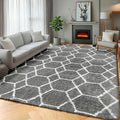 5x7 Area Rugs for Living Room Bedroom, Fluffy Grey and White Geometric Rug | by ONASAR