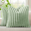 decorUhome Fall Faux Fur Throw Pillow Covers 24x24 Set of 2 Sage Green | by decorUhome