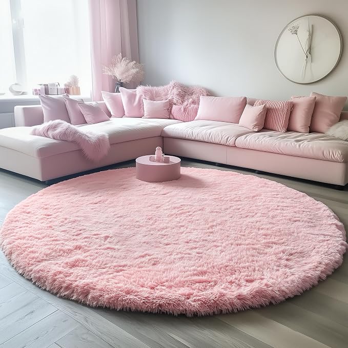 Light Pink Round Area Rugs 5ft for Bedroom Living Room, Fluffy Circle Rug for - Image 7