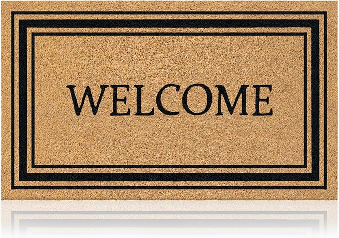 Coir Welcome Mat, Stylish Welcome, 17 x 29 in | 100% Natural Coir, Anti-Shedding by AmaruDoorMats