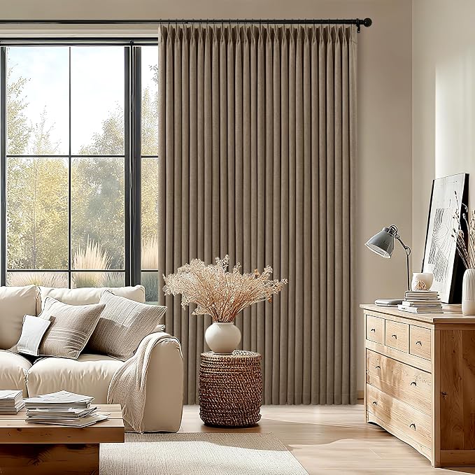 Latte Dual Layer Blackout 102 Inch Length Curtains 2 Panels Pinch Pleated | - Image 9