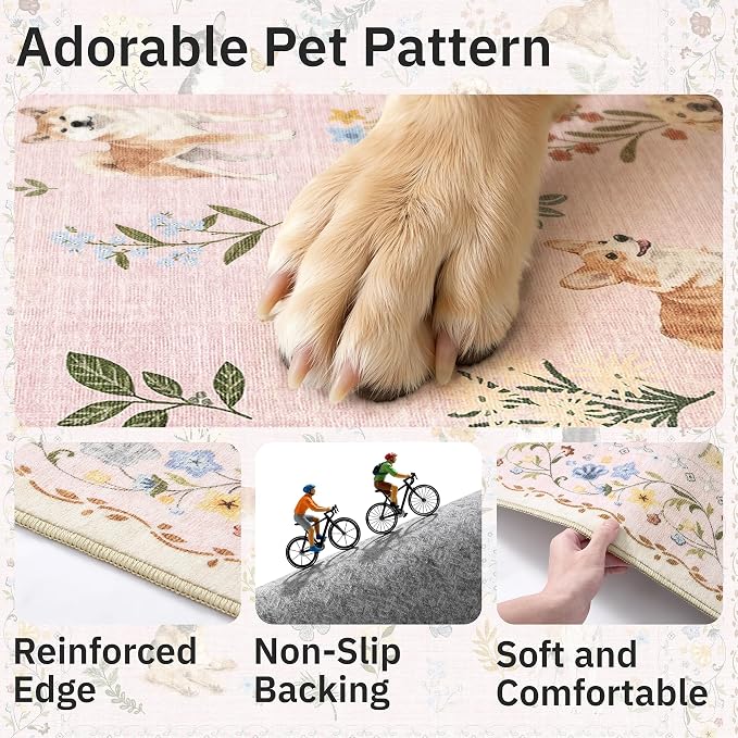 Soalmost 2x3 Dog Rugs for Entryway, Washable Door Mat Animal Soft Rug Pink | - Image 6