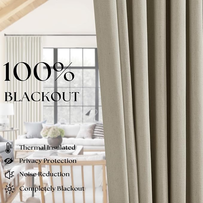 Burlywood Birch Pleated 100% Blackout Linen 45 Inch Curtains - Image 3