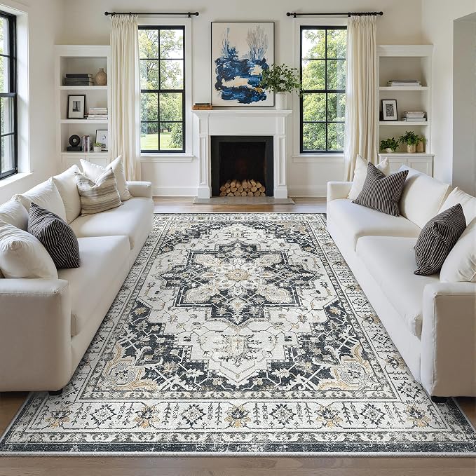 8x10 Area Rugs for Living Room, Large Washable Rug, Dining Room, Low Pile by Zesthome