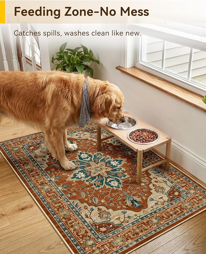 RELEANY Washable Area Rug, Small 2'x3', Water Repellent, Pet Friendly, Vintage - Image 2