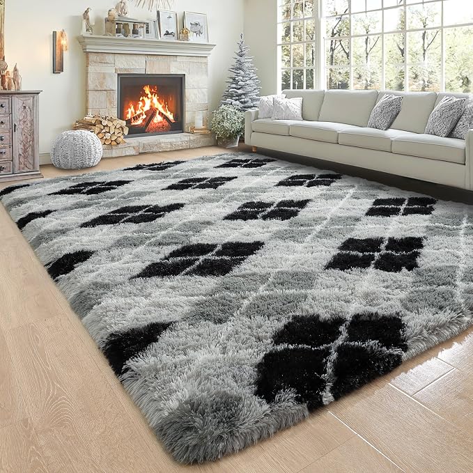 4x6 Black and Grey Fluffy Soft Area Rug Non-Slip - Image 8