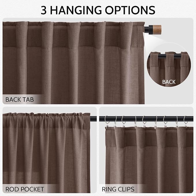 Cappuccino Linen Blend Light Filtering Back Tab Curtains 96 Inches Long - Image 3