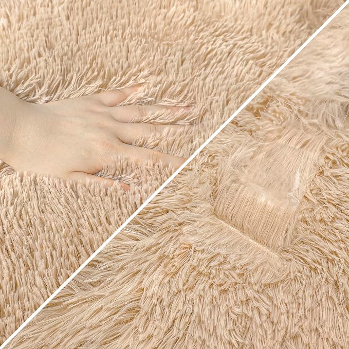 Beige Runner Rug for Bedroom 2x5ft Fluffy Area Rug Bedside Runner Rug for Kids - Image 6