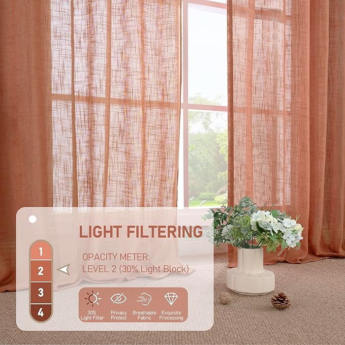 Terracotta 72 inch Semi Sheer Linen Curtains - Image 4