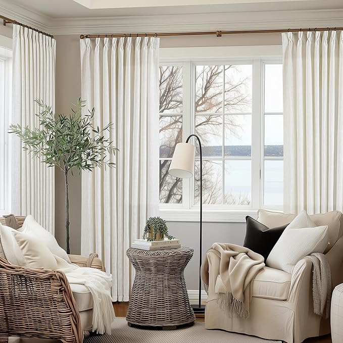 Natural Extra Wide 60 Inch Width Pinch Pleated 84 Inch Curtains | Thick Linen - Image 8
