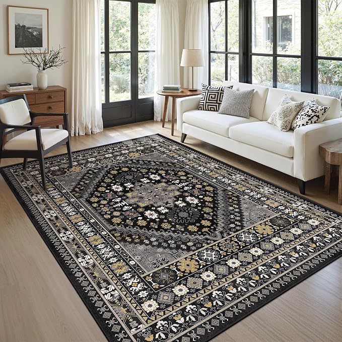 5x7 Area Rugs for Living Room, Large Washable Rug, Dining Room, Low Pile by Zesthome