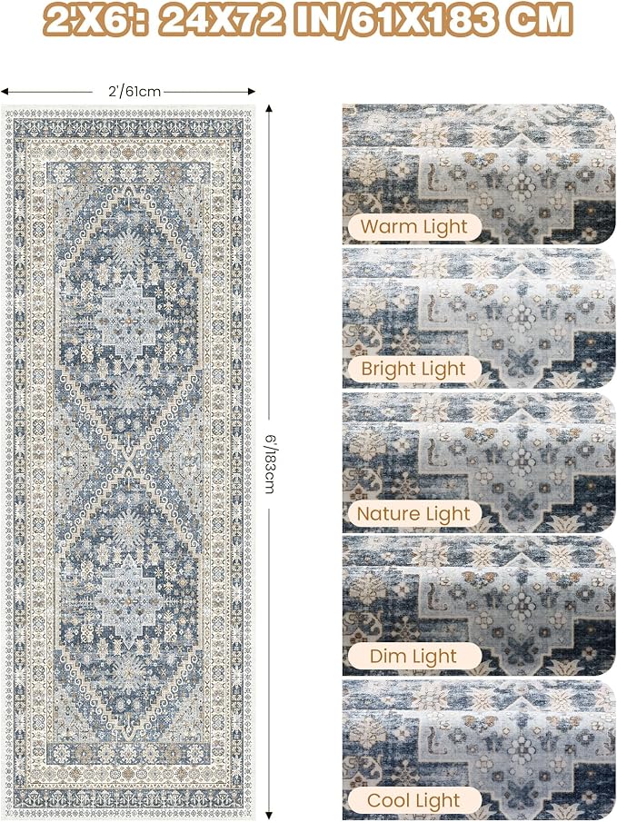 Runner Rug 2x6, Non Slip Washable Rugs - Image 2
