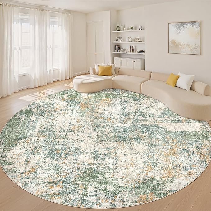 LOONGRUG Round Rug 10x10 Washable Circle Large Neutral Modern Rugs Green | by LOONGRUG