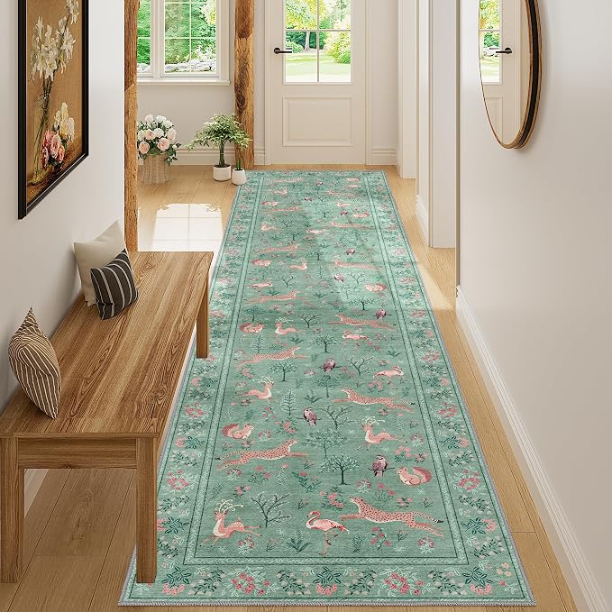 DUKINO 2x8 Washable Runner Rug, Non Slip Animal Kitchen Runner Rug, Teal | Soft - Image 4