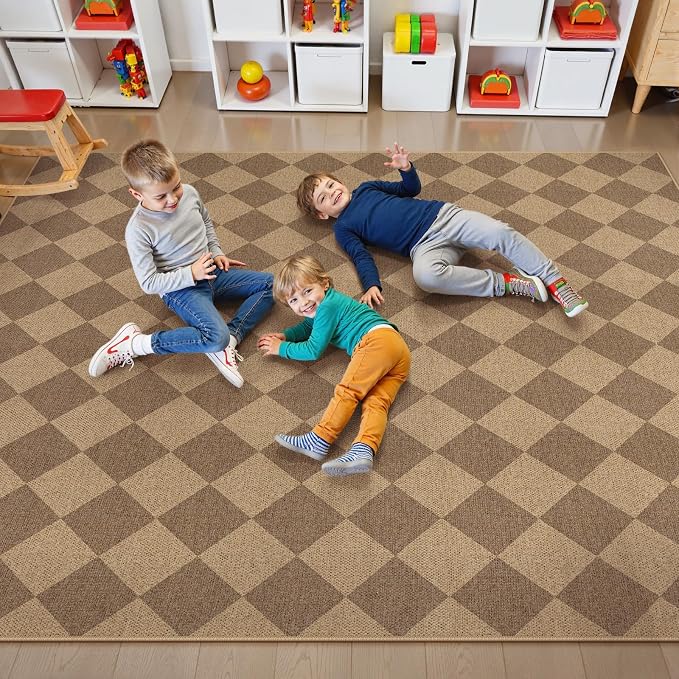 Lahome Checkered Easy Jute Dining Room Rug, 9x12 Outdoor Area Rugs Washable | - Image 4