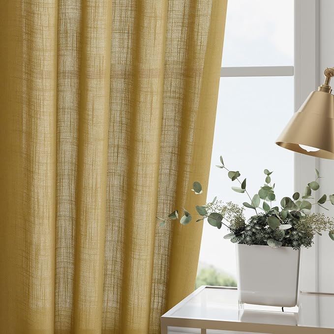 Gold Linen Curtains 84 Inch Length 2 Panels Set - Image 4