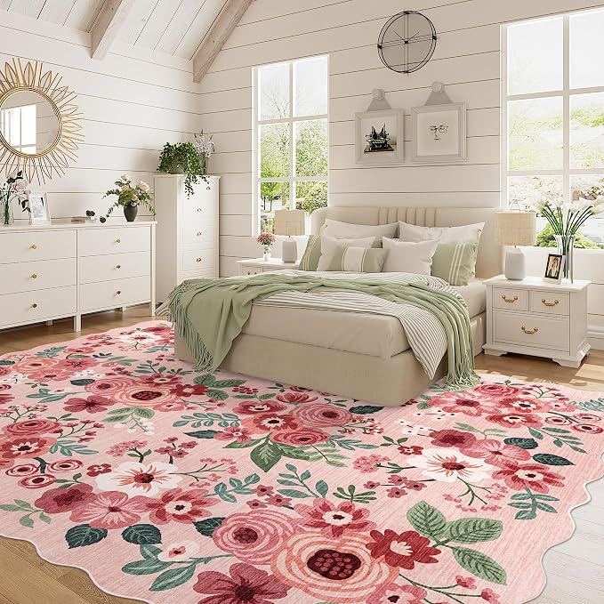 DUKINO 8x10 Area Rug for Living Room, Floral Washable Rug Non Slip, Low Pile - Image 3