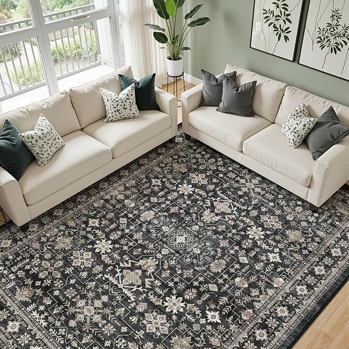 Grey Area Rug 9x12 for Living Room Bedroom | Low Pile; Non Slip;Machine - Image 5
