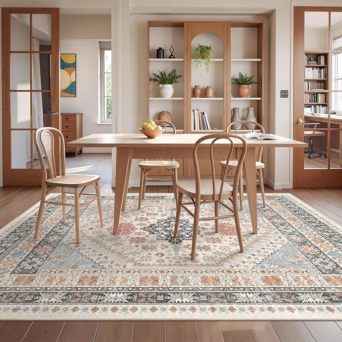 Area Rugs 5x7 Washable Rugs for Living Room, Ultra-Thin Soft Floral Vintage - Image 4