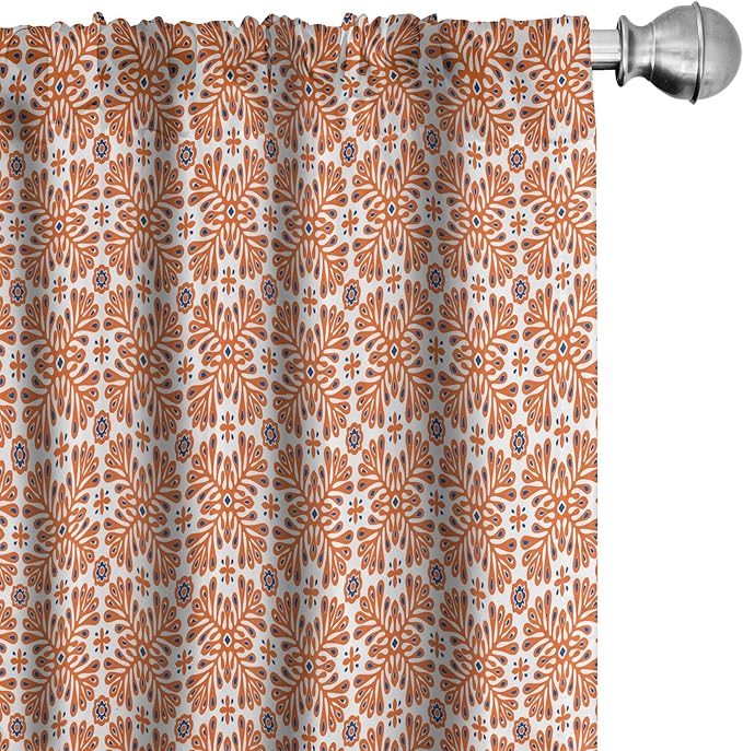 Ambesonne Scandinavian Window Curtains, Flower Like Motifs Folk Art in Tangerine Tones, Lightweight Decorative Panels Set of 2 with Rod Pocket, 56" x 84", Sienna Sky