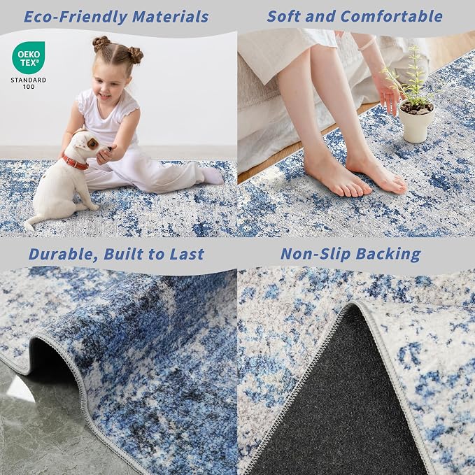 2x8 Washable Non-Slip Hallway Runner Rug – Modern Coastal Abstract Neutral - Image 5
