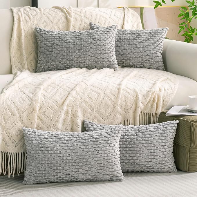 Set of 4 Grey Decorative Throw Pillow Covers 12x20 Inch Corduroy Pillow Covers - Image 8