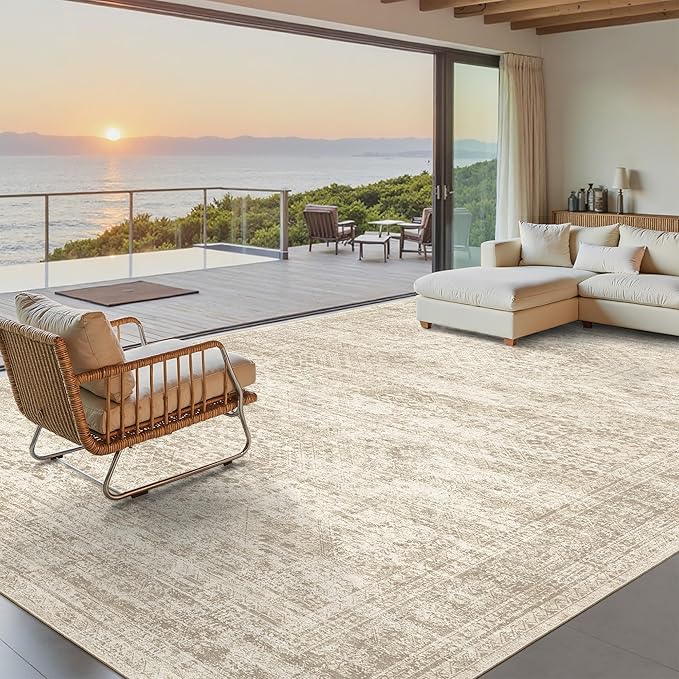 Soalmost Washable Area Rug 8x10 Large Soft Beige Rugs - Image 2