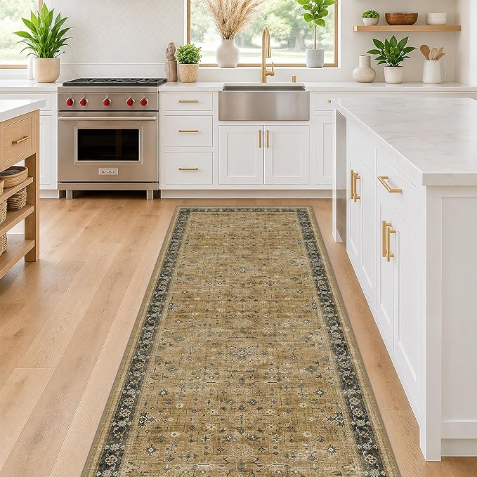 Soft Taupe 2x7 Runner Rug for Hallway, Natural Runner Rug for Kitchen, Non-Slip - Image 3