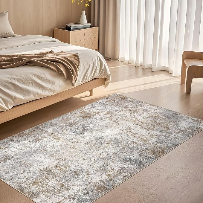 UERMEI 3x5 Entryway Area Rug Washable Neutral Brown Grey Small Carpet | Modern - Image 2