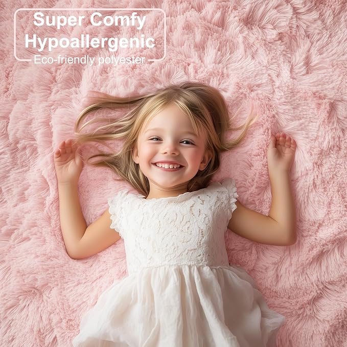 Pink Fluffy Shag Area Rugs for Bedroom 3x5 Ft, Bedside Preppy Dorm Area Rug | - Image 2