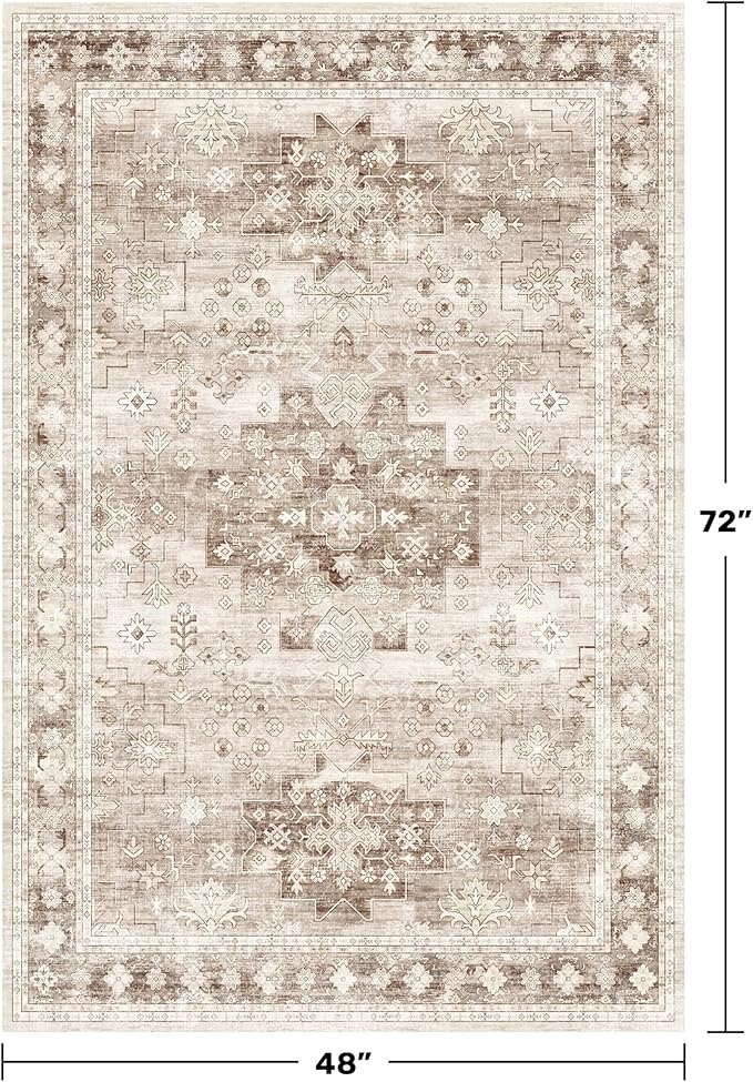 Washable Neutral Farmhouse Living Room Rug, 4x6 Area Rugs - Image 2