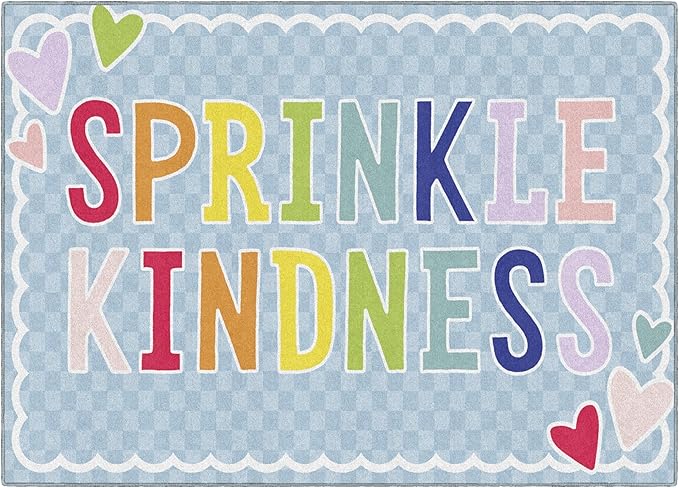 Flagship Carpets Schoolgirl Style Sprinkle Kindness Educational Area Rug for Kids Room Seating Décor, Children's Classroom, Play Carpet for Teaching and Playroom, 5' x 7'6", Blue