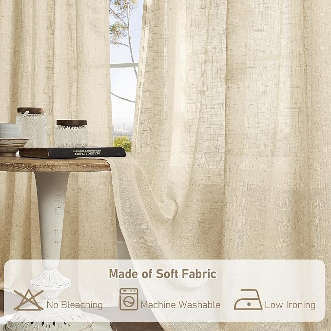 Linen Curtains 63 Inch for Bedroom Light Filtering Panels 60 x 63 Inch - Image 9