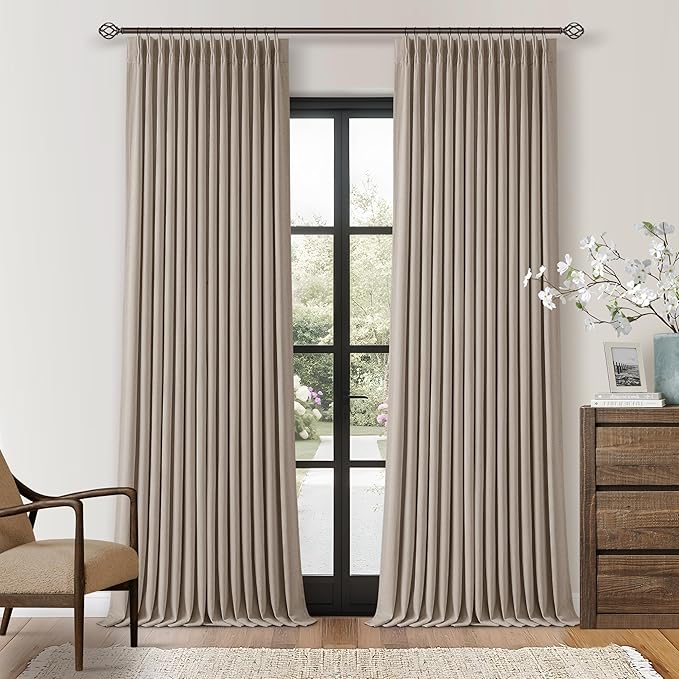 Burlywood Birch Linen Pinch Pleated Blackout Bedroom Curtains 84 Inch Long | by Twodrapes