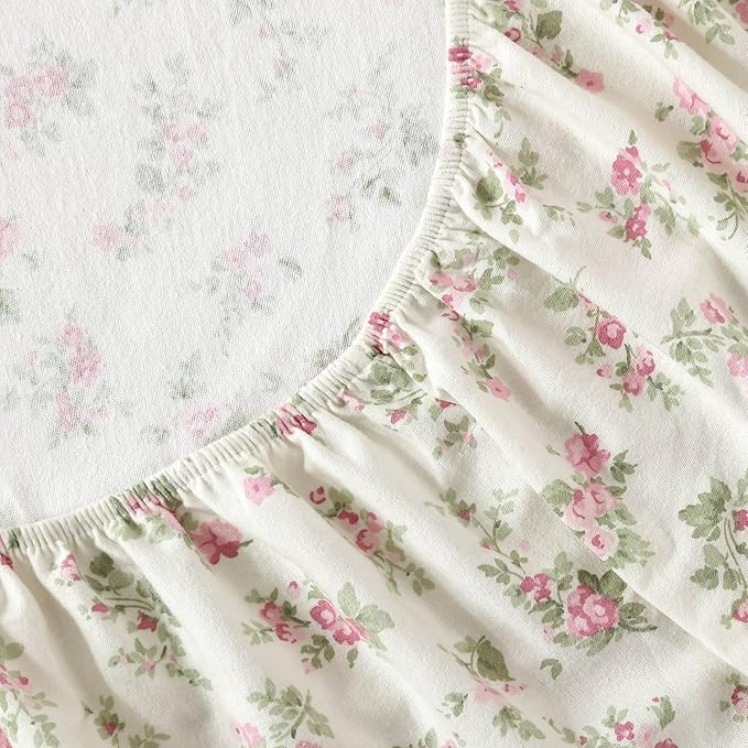 Laura Ashley Home Collection Premium Ultra Soft Cozy Lightweight Cotton Flannel Bedding Sheet Set, Wrinkle, Anti-Fade, Stain Resistant & Hypoallergenic, King, Audrey Pink (201593)